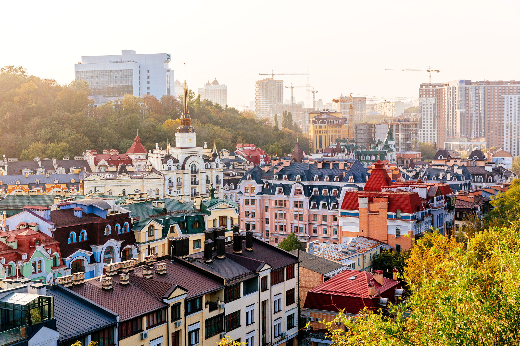 Kyiv skyline with multi-colored houses, Ukraine