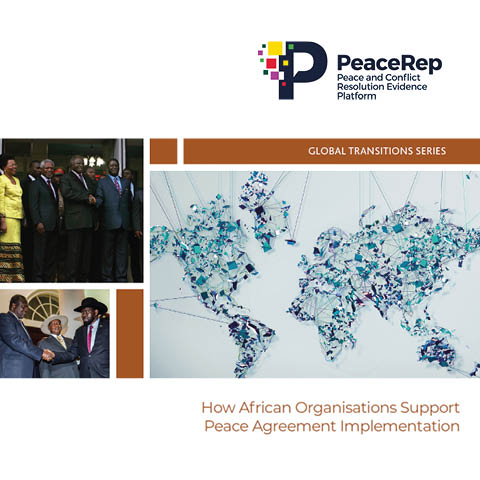 Report cover design with title, decorative images and PeaceRep logo