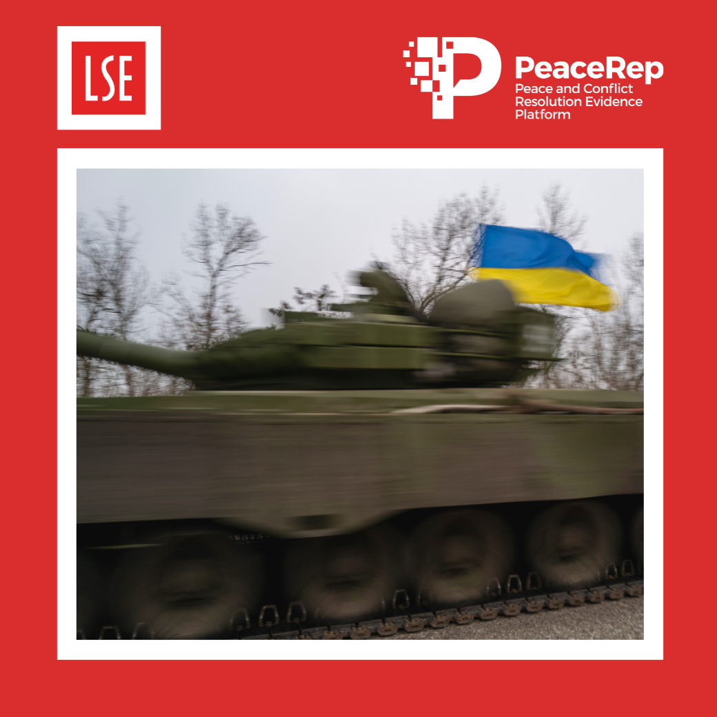 Report cover design featuring a burred image of an army tank flying a Ukrainian flag. Photo by Spencer Platt/Getty Images.