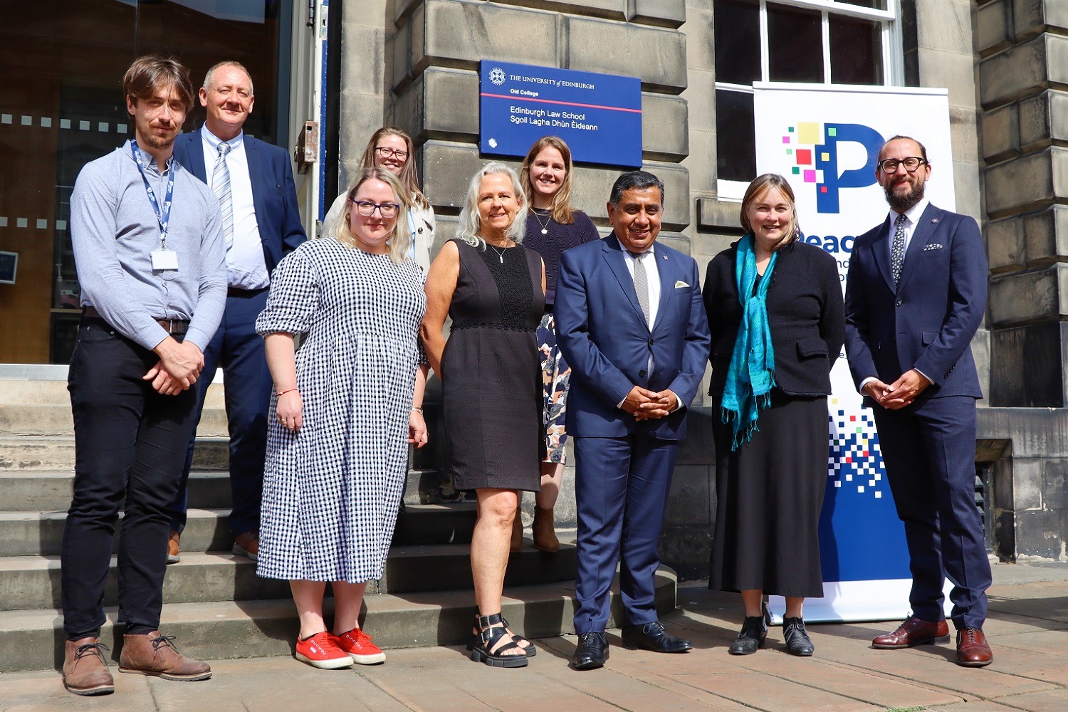 Minister Lord Ahmad pictured with FCDO colleagues and PeaceRep team members at Edinburgh Law School, 23 August 2023