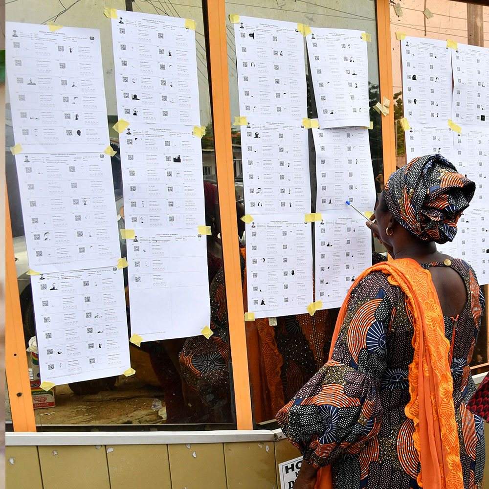 A woman votes in local elections in Nigeria
