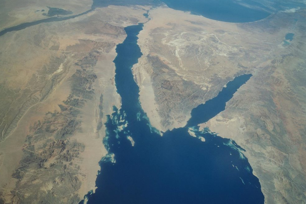Aerial photo of the Red Sea and Sinai Peninsula