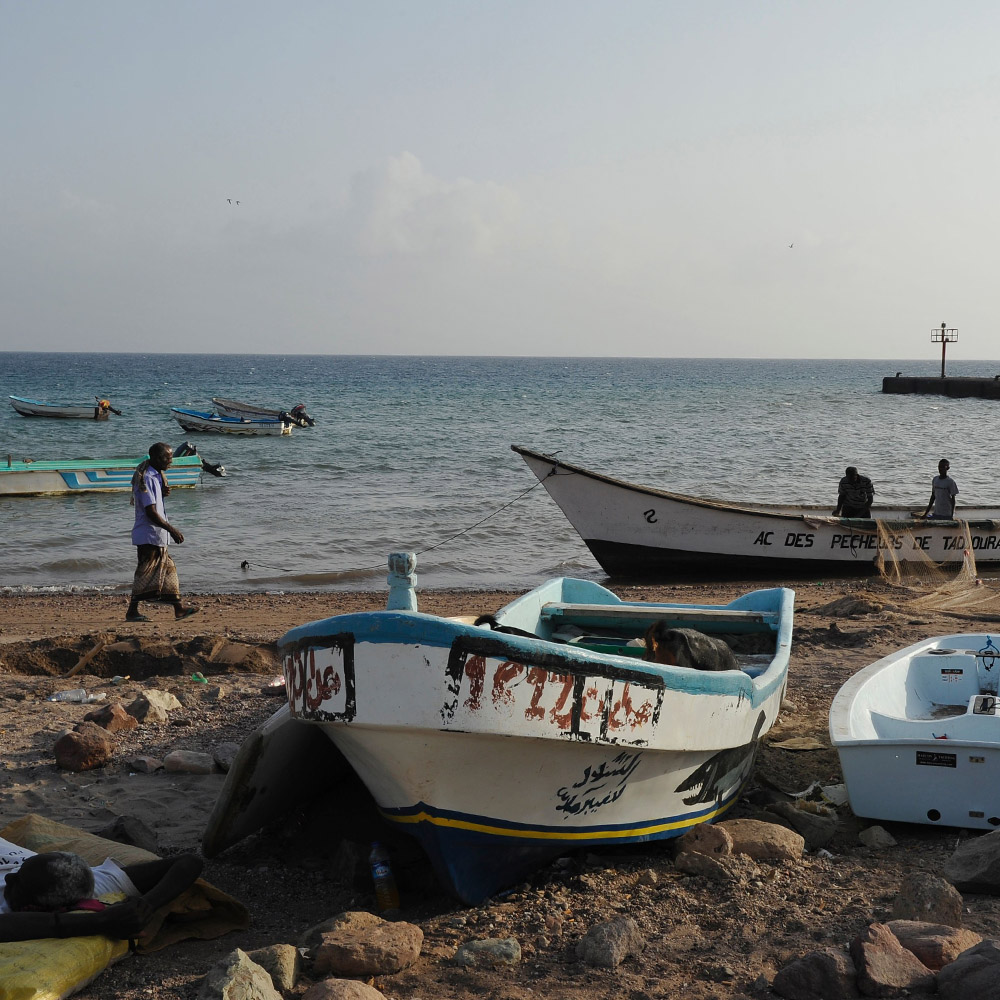 Fishing boats on the beach in Tadjoura, north central Djibouti